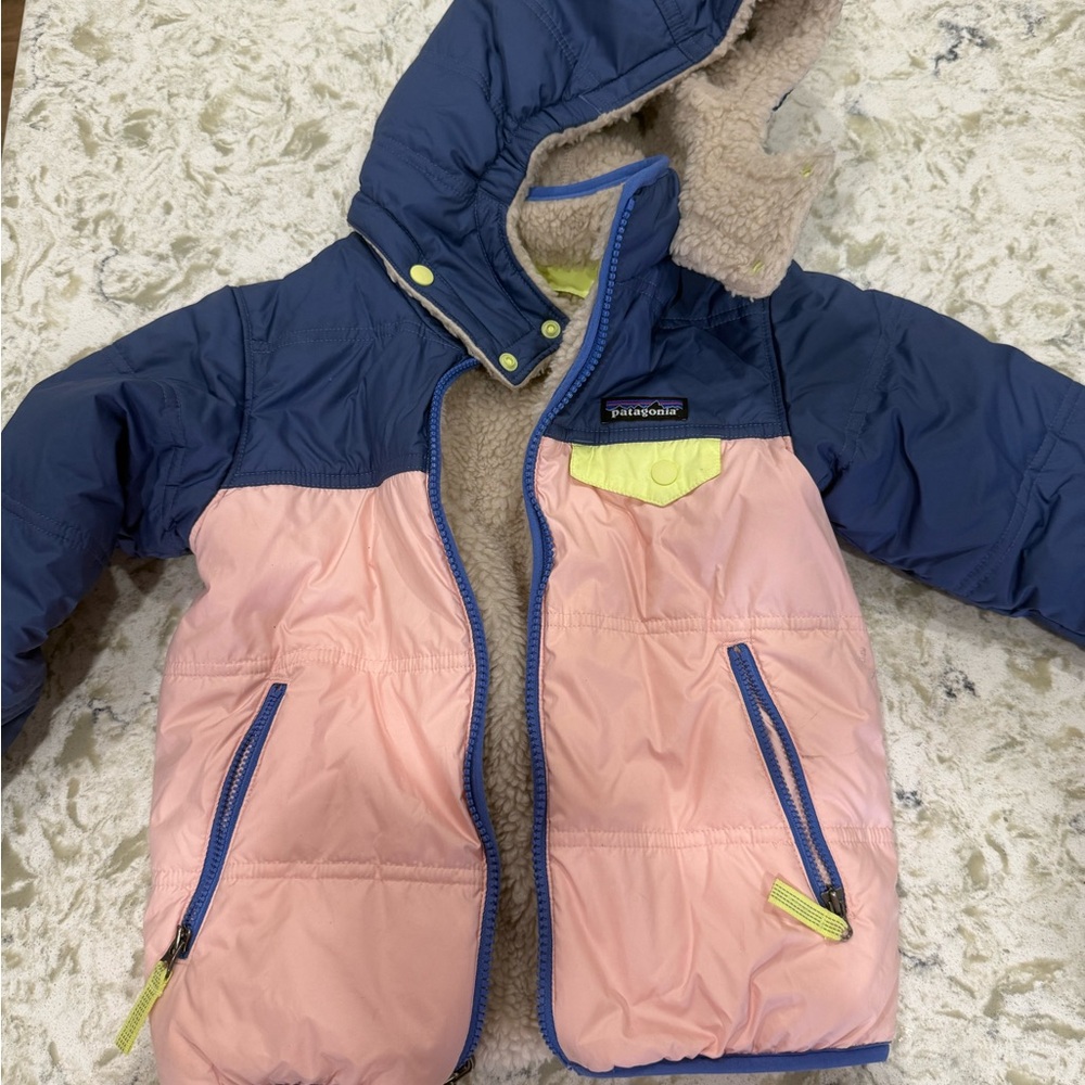 Patagonia Pink and Navy Kids Puffer Jacket